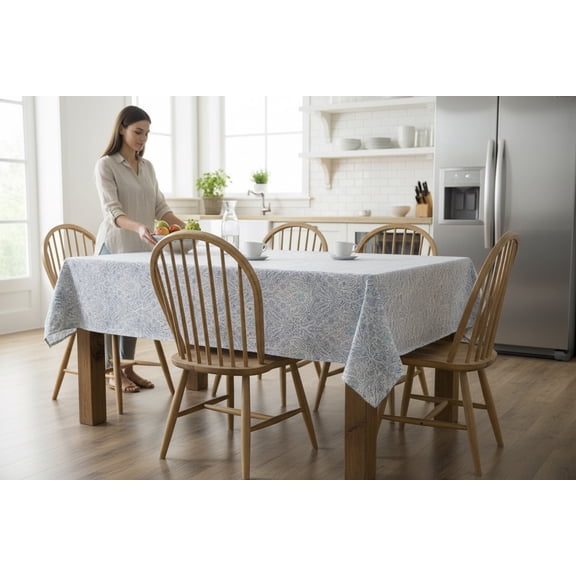Serafina Home PEVA Flannel Backed Vinyl Paisley Tablecloth, Elegantly Patterned, Easy Care: for Indoor and Outdoor Use, 52" x 70"