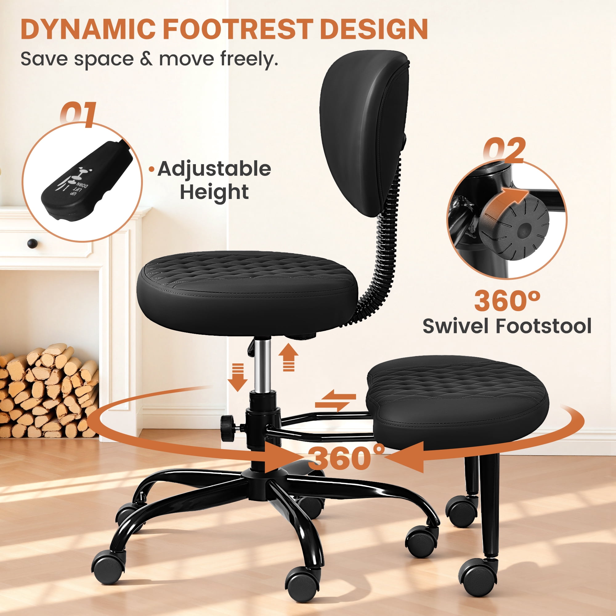 COOLHUT Cross Legged Chair, Ergonomic Adult ADHD Office Chair, Height Adjustable Yoga Office Chair, Meditation Chair with Lumbar Support, Home Office Kneeling Chair, Black