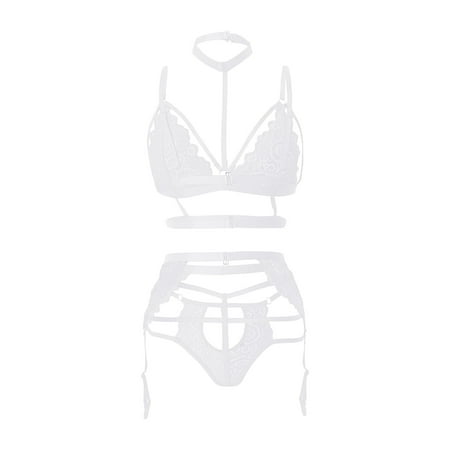 

CFXNMZGR Lingerie For Women 3 Piece Floral Print Lace Lingerie Set With Garter Belts Bra And Panty Nightgowns For Women