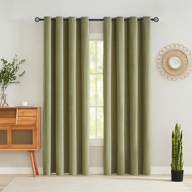 Goory Rideaux Occultants à Œillets Thermiques Isolés Rideaux de Luxe Protection UV Panneau de Rideau de Fenêtre Salon Olive 52 x 102 Pouces