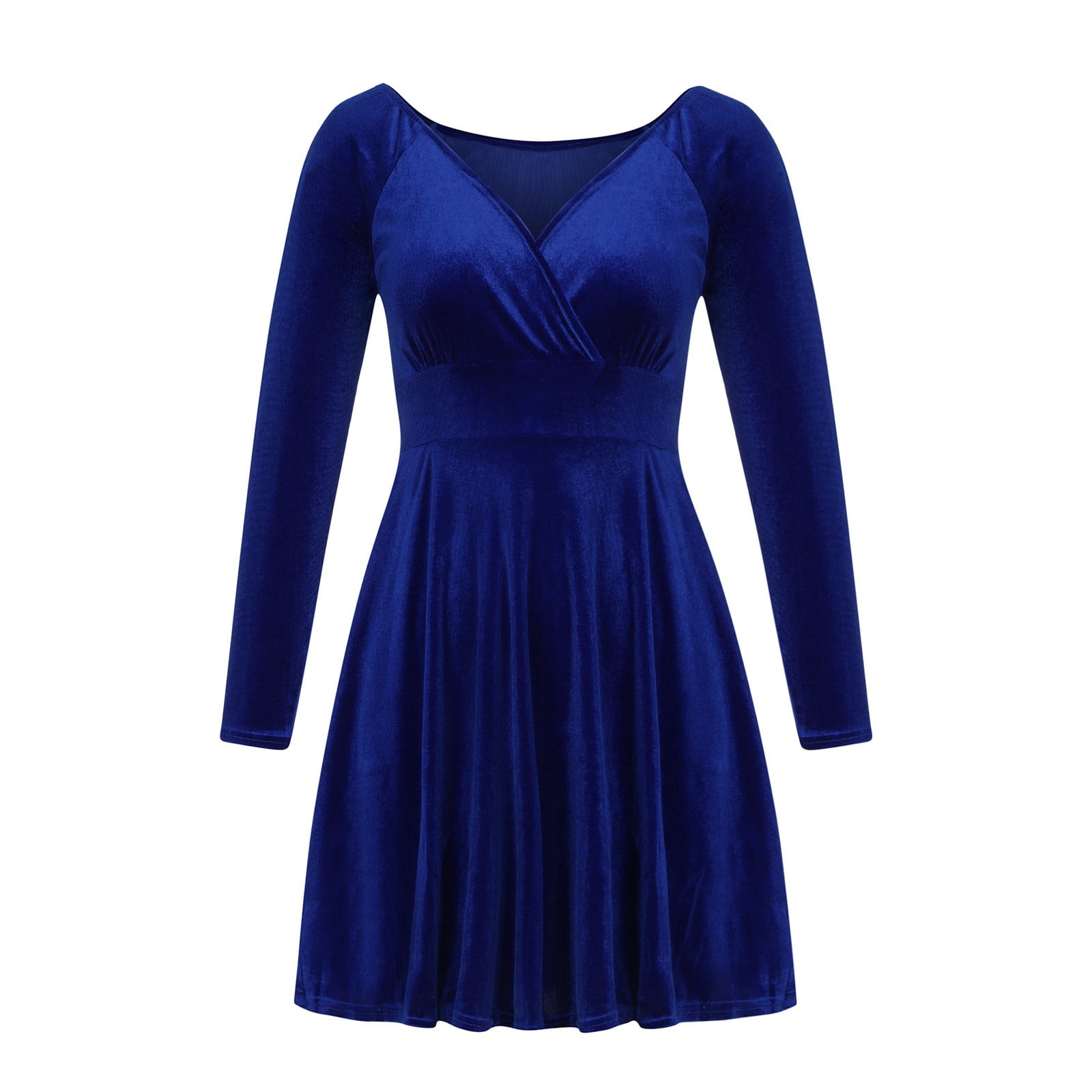 Eightree Simple Blue Velvet Evening Dresses Long Sleeves High Neck