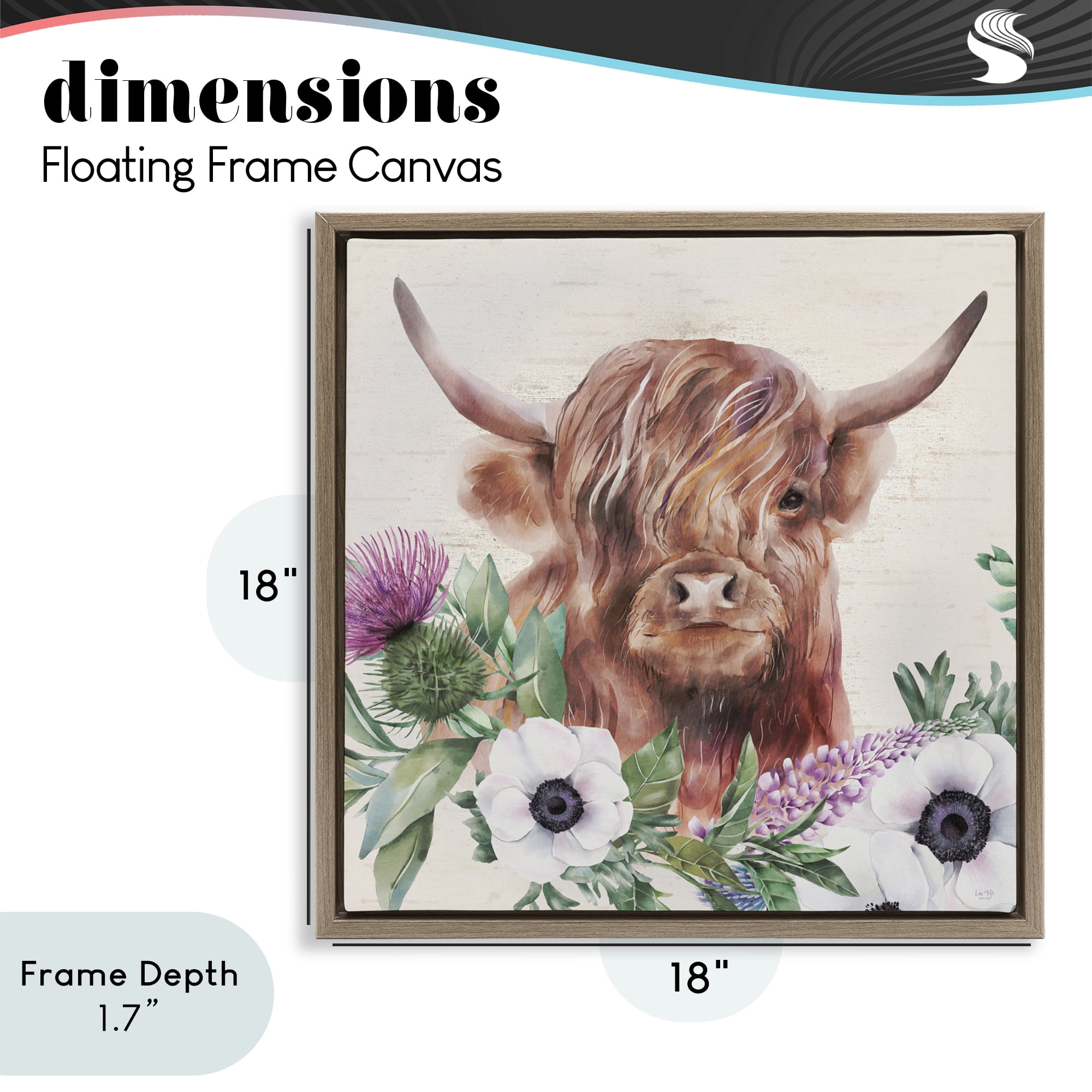Stupell Industries Penny The Highland Cow Brown Framed Floater Canvas Wall Art, design by Lux + Me Designs