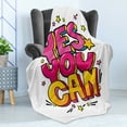 thumbnail image 4 of Saying Soft Flannel Fleece Throw Blanket, Yes You Can Message Graffiti Word Bubble Style with Stars, Cozy Plush for Indoor and Outdoor Use, 50" x 60", Hot Pink Yellow and Blue, by Ambesonne, 4 of 5