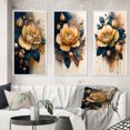thumbnail image 1 of Designart "Roses in Yellow and Blue Hues I" Floral & Botanical Framed Wall Art Set Of 3 - Yellow Rose Frame Gallery Wall Set For Home Decor, 1 of 6
