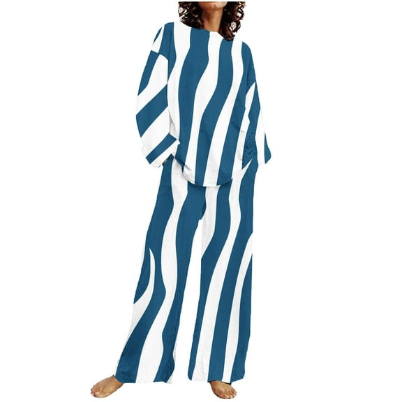 SnZhen Two Piece Sets for Women Women's Casual Printed Long Sleeved Round Neck Top With Pants Set
