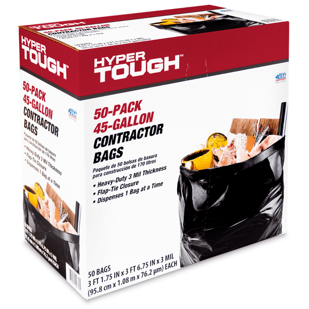 Hyper Tough Contractor Cleanup Bags Trash Bags, 45 Gallon Capacity, 50