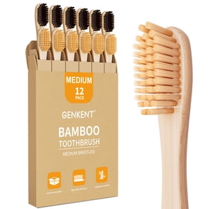 Genkent Bamboo Toothbrush, 12 Pack Medium Bristles