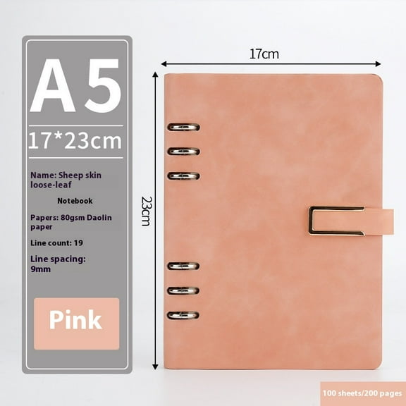 Pink Leather Journal for Writing, Lined Journal Notebook for Women Men Work Office, 200 Pages 80 GSM A5 Binder Magnetic Buckle Closure