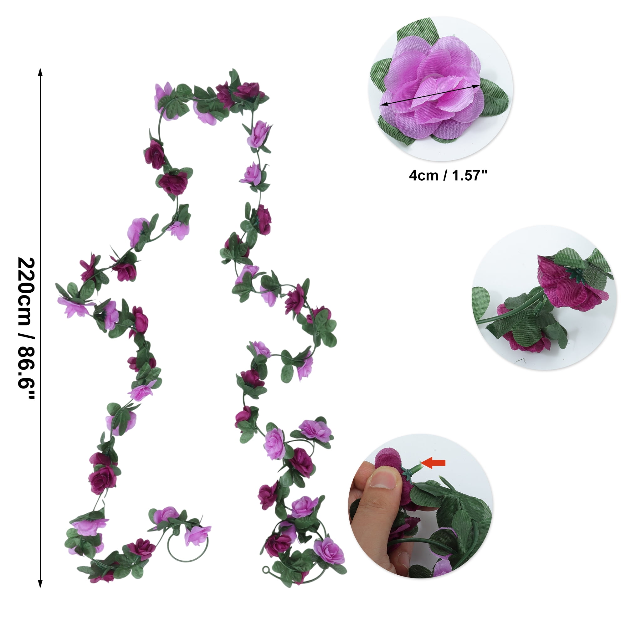 Unique Bargains 4pcs Artificial Flowers Hanging Vine 86.61" Plastic Garland Purple