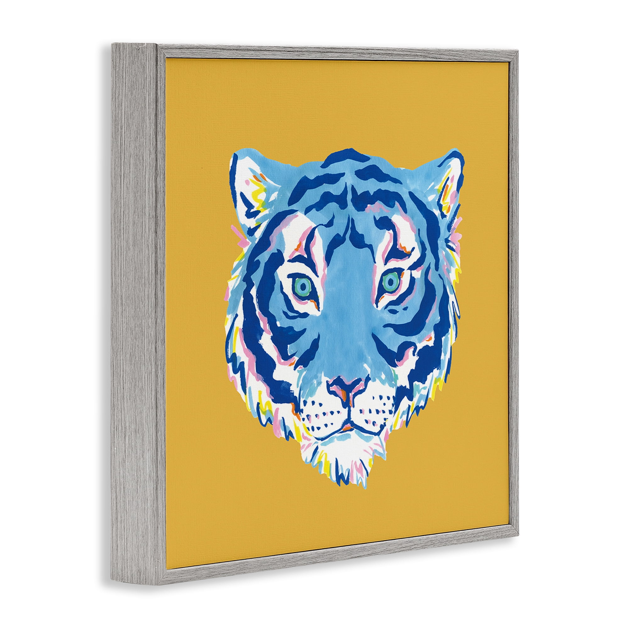 Stupell Industries Blue Tiger over Yellow Gray Framed Giclee Art, design by Karolina Sato