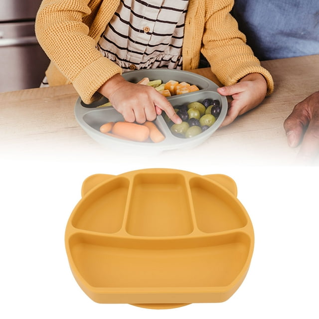 Baby Plate Silicone Divided 3 Compartments Toddler Bowl With Fork Spoon For Dining