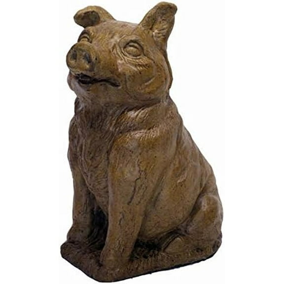 Solid Rock Stoneworks Pork Chop Pig Stone Statue 16" Tall Autumn Wheat Color