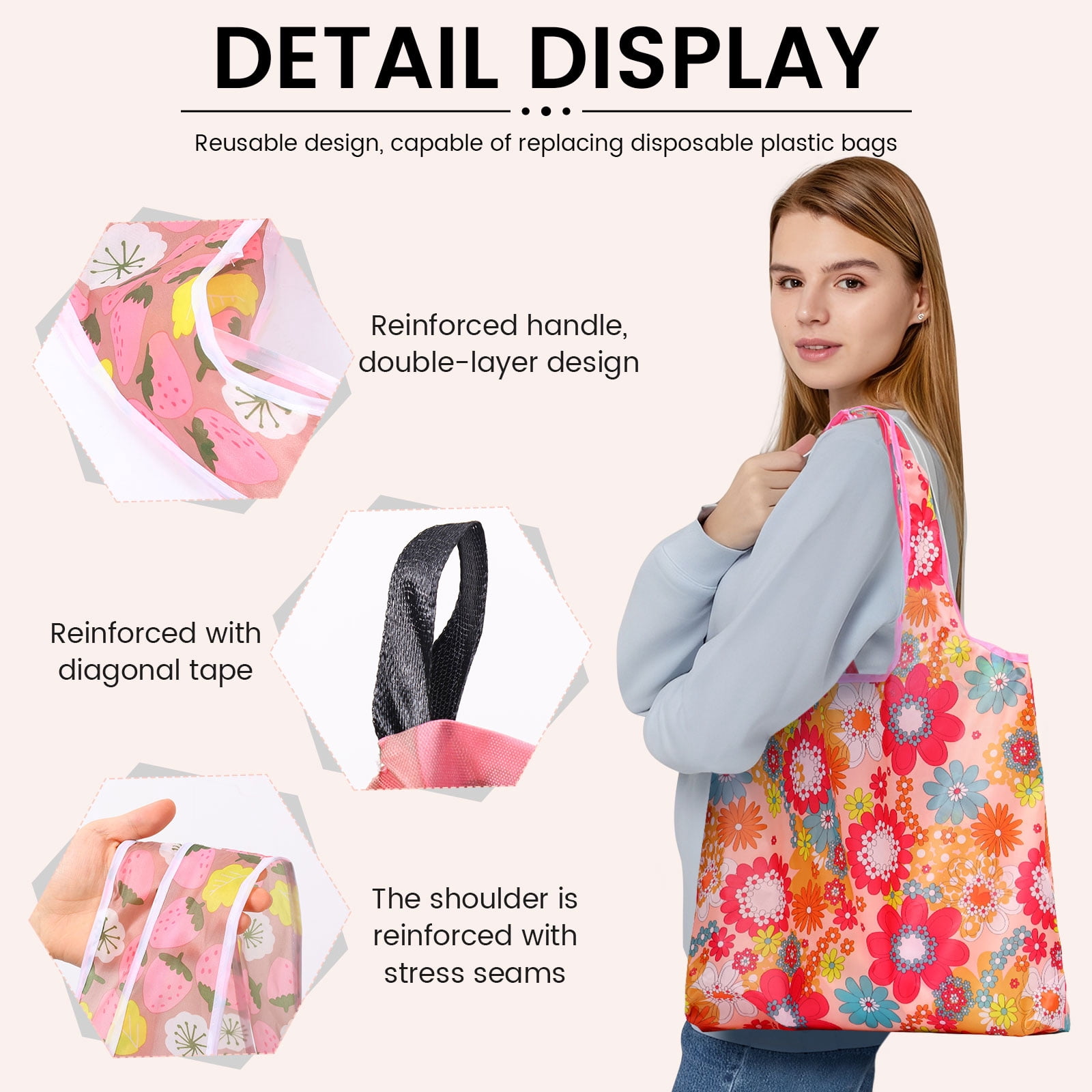 NUAHRHY 20Pcs Reusable Grocery Bags, 55Lbs Foldable Shopping Bag, Large Nanobag Cute Tote for Daily Shopping, Waterproof and Machine Washable Bulk Market Cloth Storage Bags
