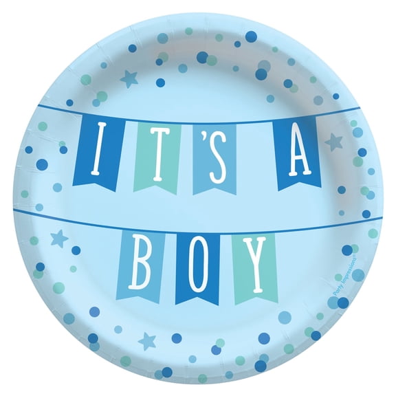Prime Party Blue 'It's a Boy' Baby Shower Paper Dinner Plates, Disposable Tableware, 8 Count
