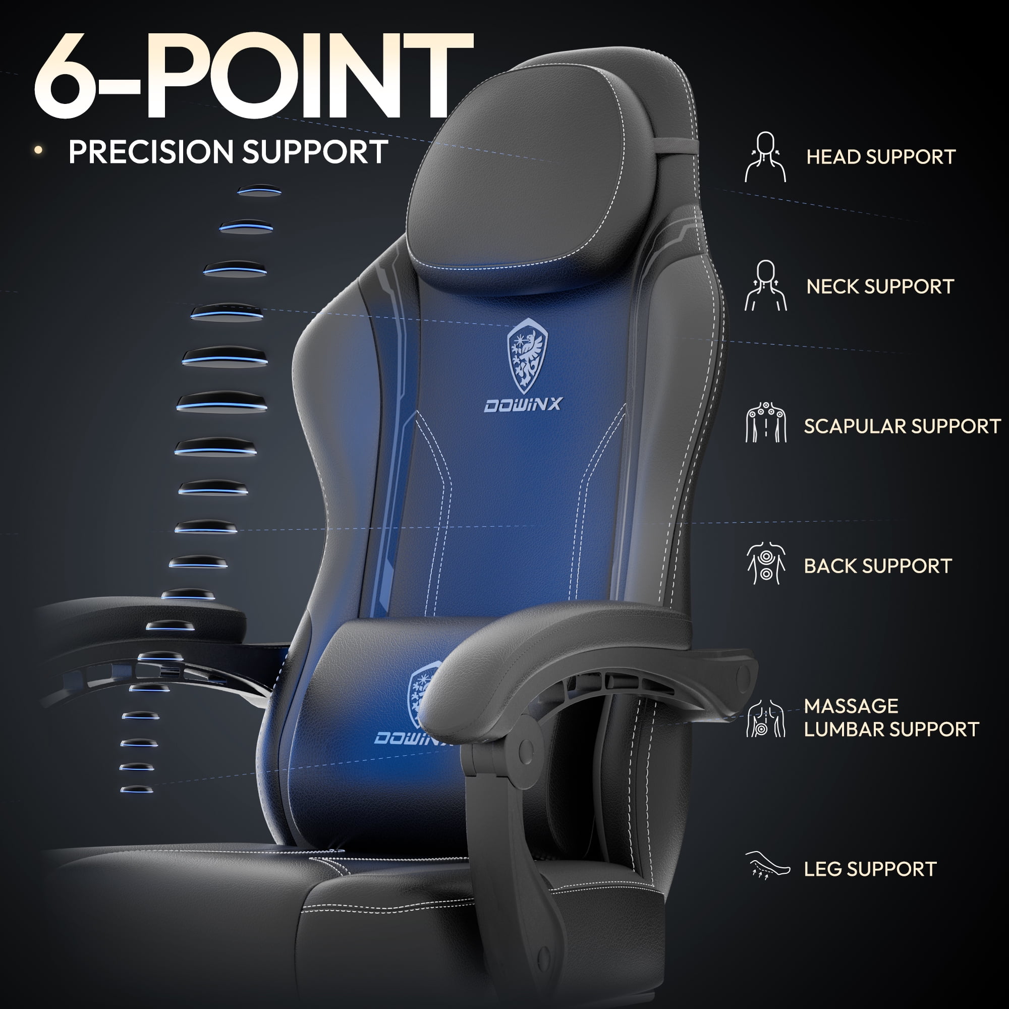 Dowinx Gaming Chair with Pocket Spring Cushion for Adults, Ergonomic Computer Chair with Footrest and Massage Lumbar Support for Office, Gaming, 300LBS, Grey