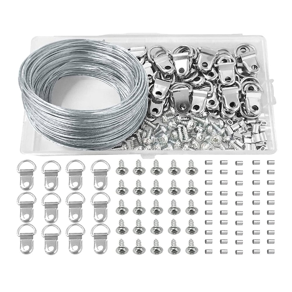 200X Picture Hanging Kit Up To 50LBS Home Screw Eye Wire Nail Photo Hanger Tool 