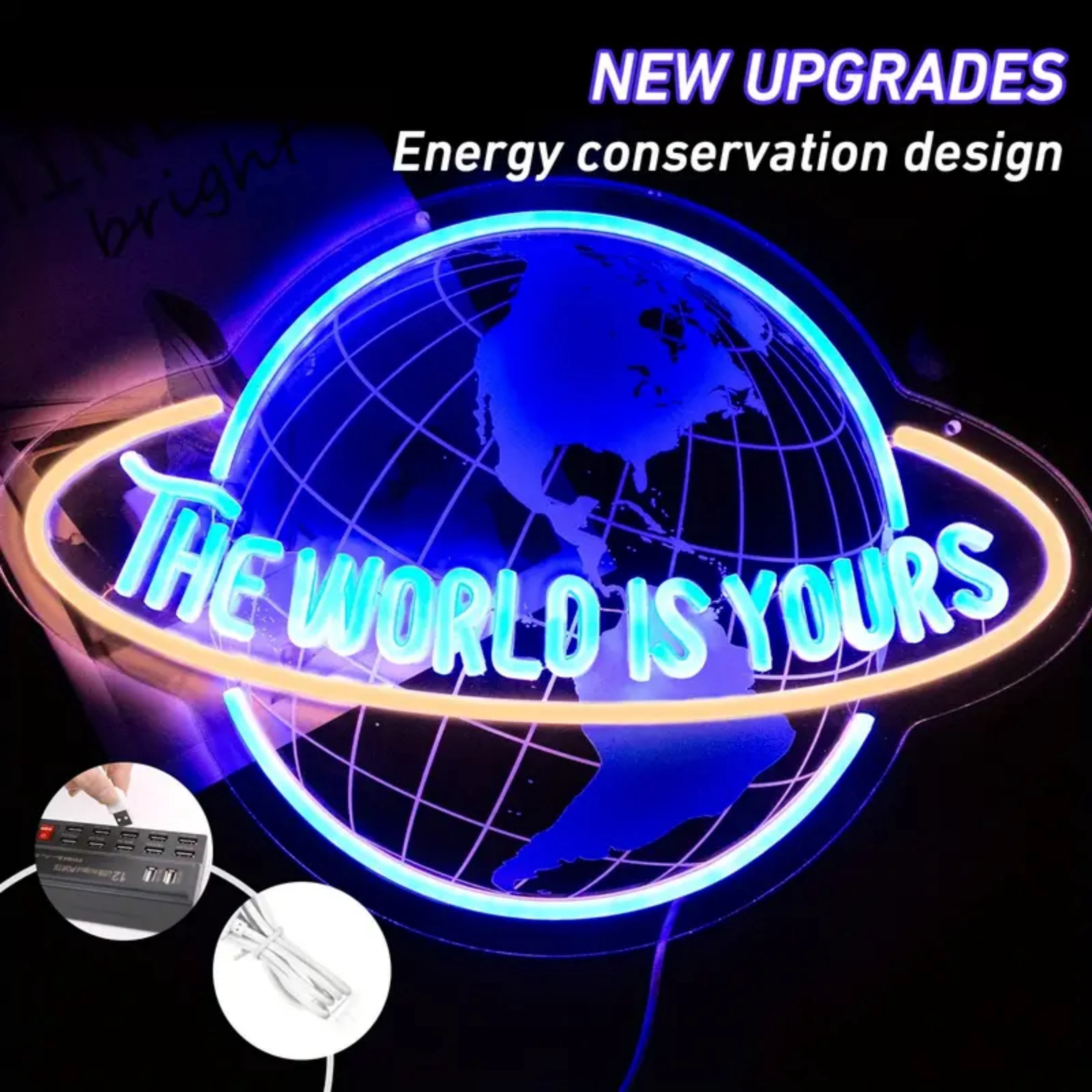 UPONRAY Earth Neon Signs, 16.5"*11.8" Dimmable & USB-Powered LED Neon Light, Stylish Wall Decor for Bedroom, Game Room, Bar, Internet Cafe, Arcade