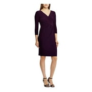 RALPH LAUREN Womens Purple Long Sleeve Above The Knee Sheath Dress Petites 10P