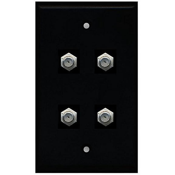 RiteAV (1 Gang Flat 4 Coax Black Wall Plate Black