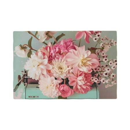 

Table Placemats Set of 6 - Vintage Typewriter Floral 12x18 In Faux Linen Double Heat Resistant Place Mats Cloth Indoor/Outdoor Placemats Washable Table Mats for Dining Kitchen Party