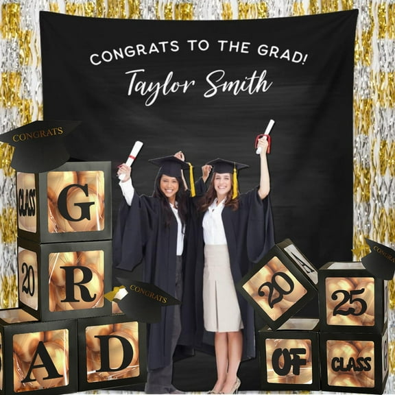 2026 Graduation Party Decoration Set Black Balloon Boxes With Letters Shining Photo Props Decoration Event & Party Graduation Decorations