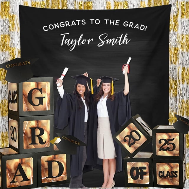 Riforla 2025 Graduation Party Decoration Set Black Balloon Boxes with Letters Shining Photo Props Decoration Event & Party Black