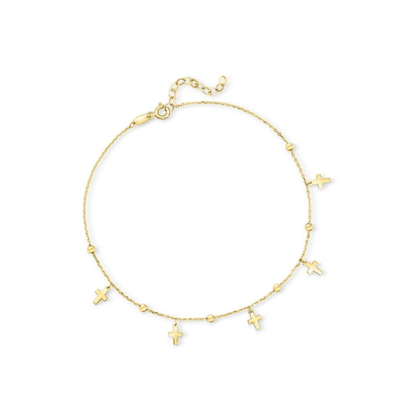 Ross-Simons 10kt Yellow Gold Cross Station Anklet, Women's, Adult