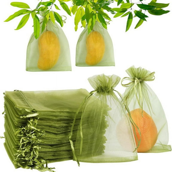 100Pcs Fruit Protection Bags (4X6 Inches) Green Mesh Lid Bag Drawstring Mesh for Fruit Protection Vegetable Garden