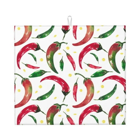 

Dish Drying Mats for Kitchen Counter - red Chili Pepper green 16x18In Anti-Slip Absorbent Microfiber Drying Mat for Kitchen Counter Mat Dish Rack Mat with Hanging Loop