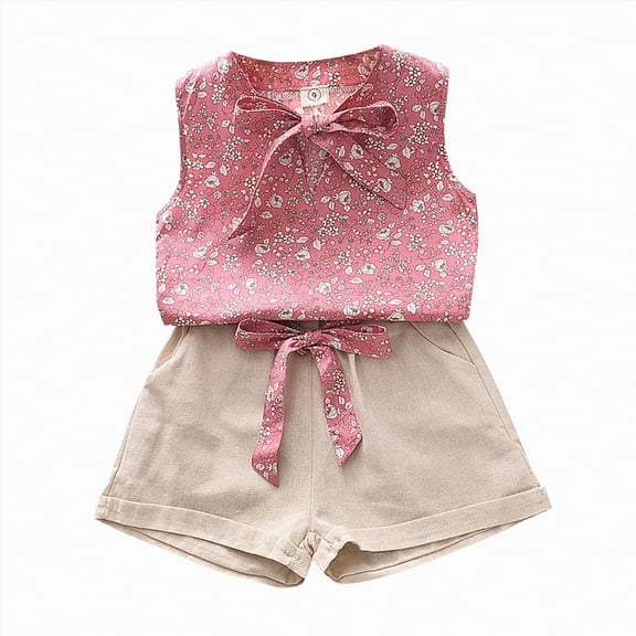 TOWED22 Kids Infant Girl 2pcs Sweet Summer Sets Sleeveless Tank Tops and Shorts Adorable Outfits Toddler Clothing Cotton with Pocket(Pink,5 Y)