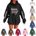 thumbnail image 4 of Moxiu Womens Oversize Hoodies Fleece Rugby Graphic Hoodie Y2K Pullover Sweater Game Day Hooded Sweatshirts with Pockets 2025 Brown,XXL, 4 of 4