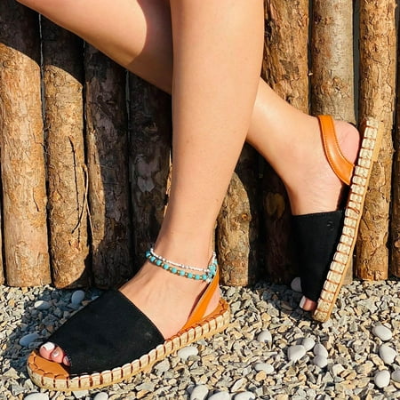 

VEKDONE Women s Open Toe Slide Sandal Flat Espadrille Slingback Fisherman Shoes Women s Fish Mouth Cute Dressy Ankle Strap Beach Shoes Size 9