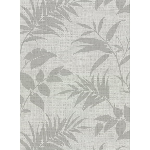 Warner Chandler Light Grey Botanical Faux Grasscloth Wallpaper