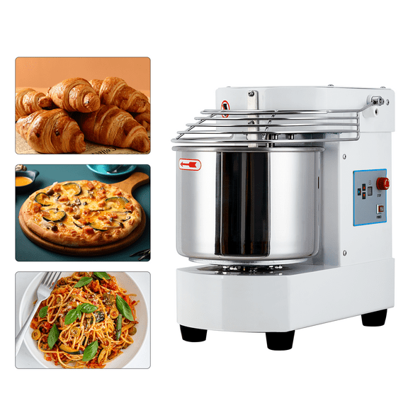 Commercial Food Mixer, 10.5 Qt Dual Rotating Dough Kneading Machine with Stainless Steel Bowl, Security Guard, Timer, 650W Baking Equipment for Restaurant, Pizzeria