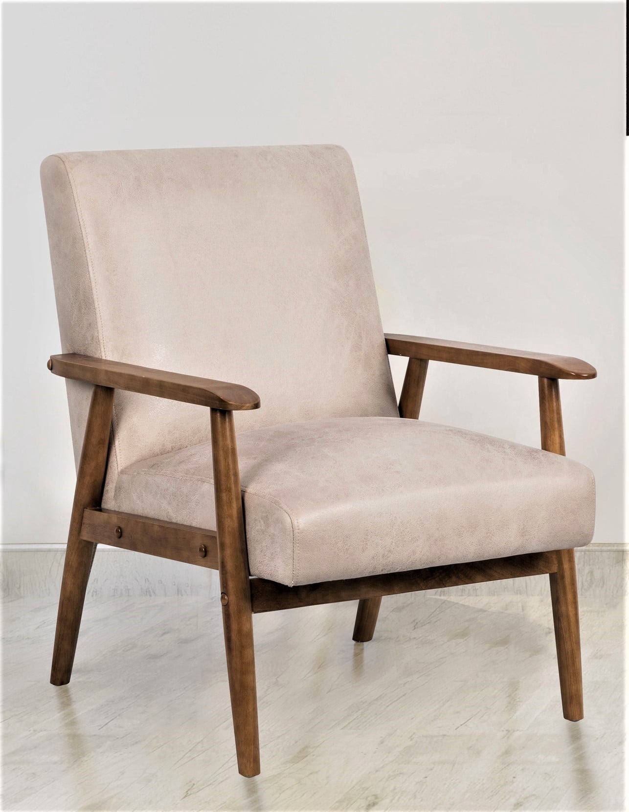 Mintazer Mid-Century Modern Leather-Look Accent Chair, Armchair for Living Room Bedroom, Light Camel