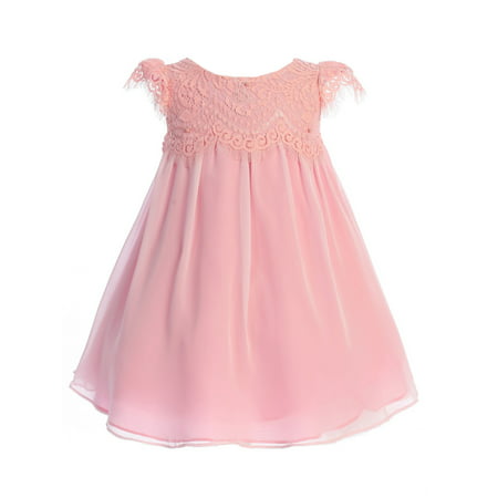 Ellie Kids Little Girls Pink Eyelash Lace Chiffon Flower Girl Dress