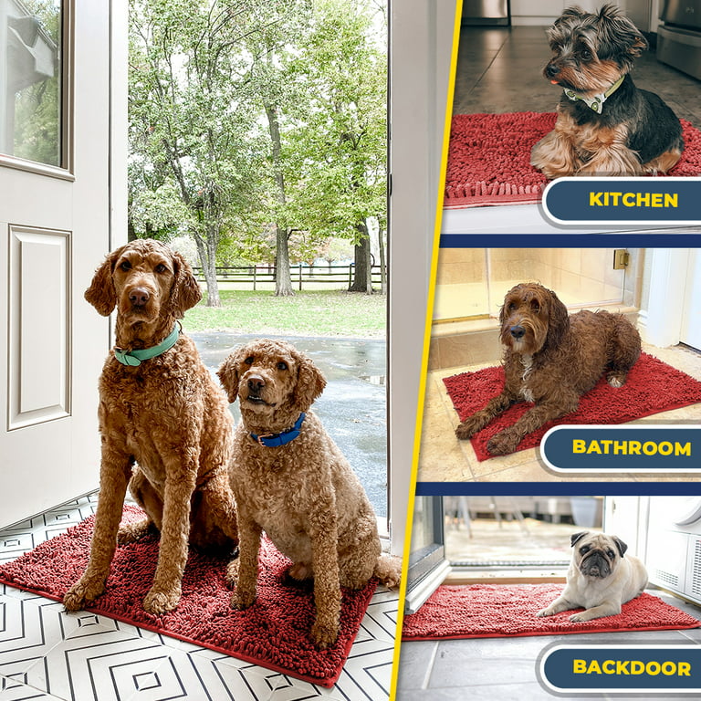 Muddy Mat AS-SEEN-ON-TV Highly Absorbent Microfiber Door Mat and Pet Rug,  Non Slip Thick Washable Area and Bath Mat Soft Chenille for Kitchen Bathroom  Bedroom Indoor and Outdoor - Red XL 59X35 