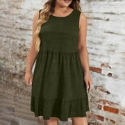 Women's Maxi Flowy Dress A Line Fashion Plus Size Casual Solid Sleeveless Round Neck Dress Beach Vacation