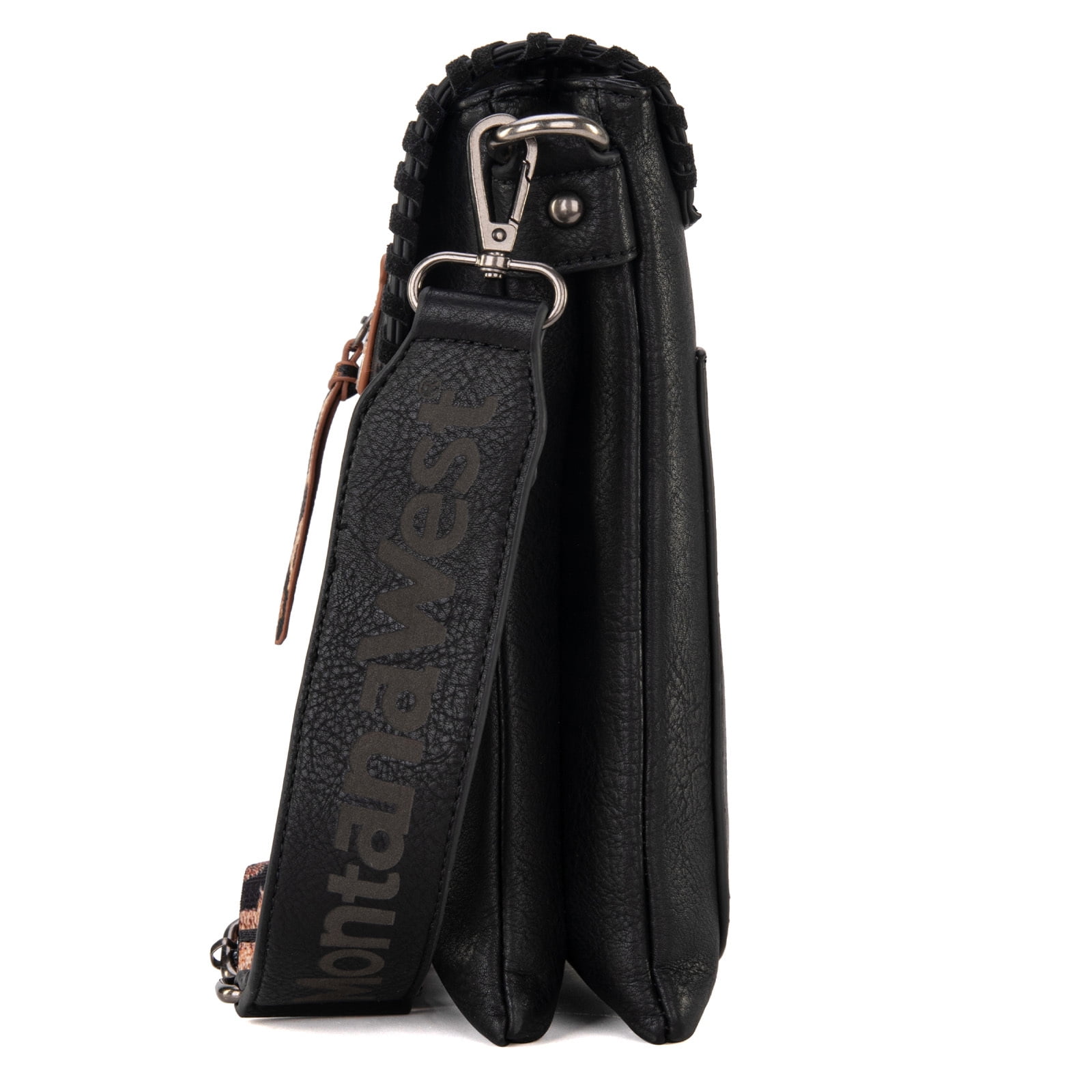 Montana West Crossbody Bags for Women with Dual Compartments Western Crossbody Purse with Leopard Print Guitar Strap, Black