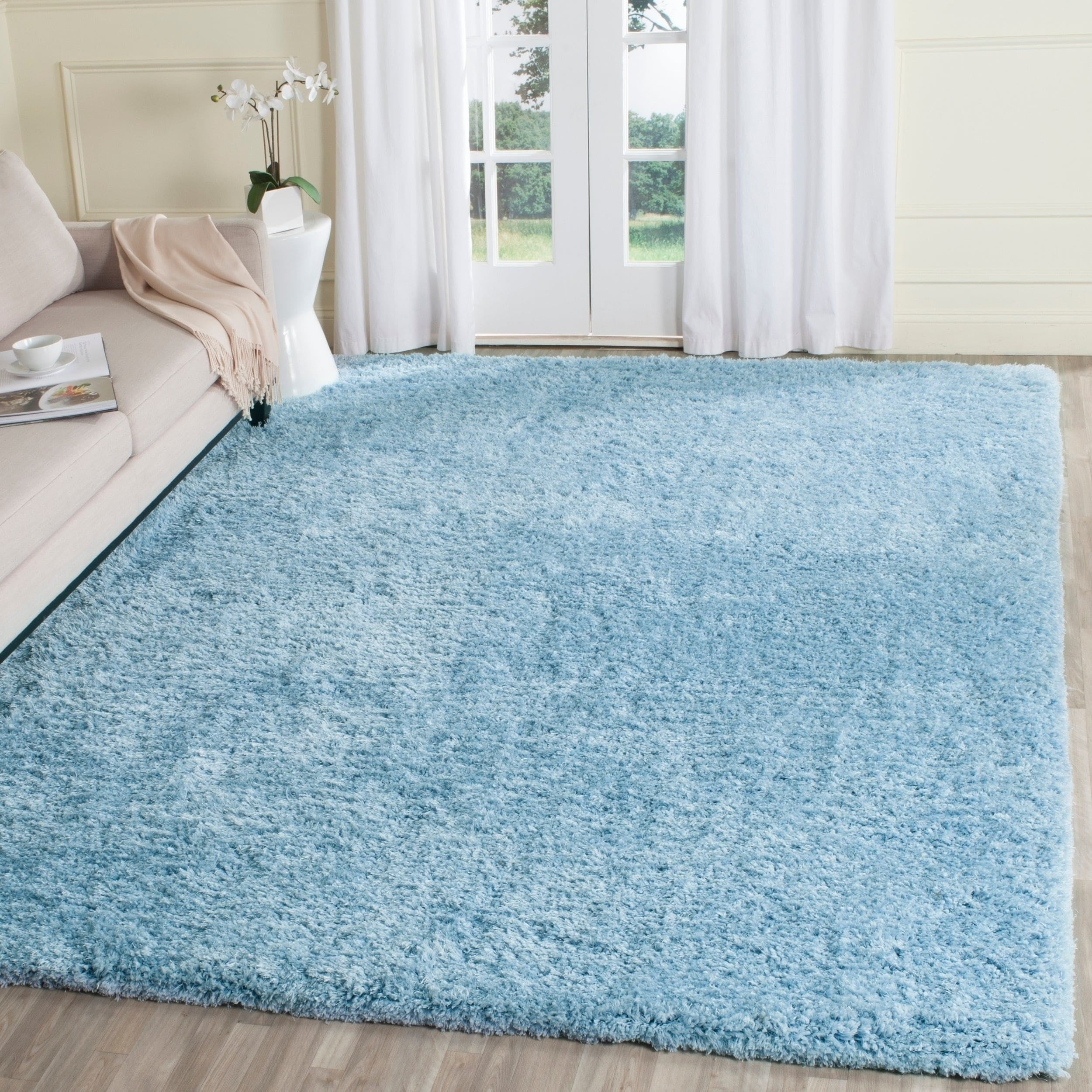 SAFAVIEH Supreme Charlton Solid Plush Polyester Shag Area Rug, Light Blue, 4' x 6'