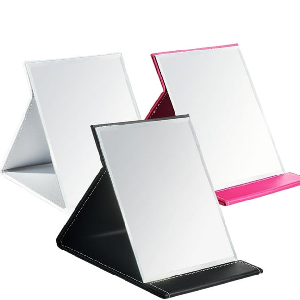 Espejo de maquillaje plegable de 8 x 6 pulgadas con soporte de piel sintética
