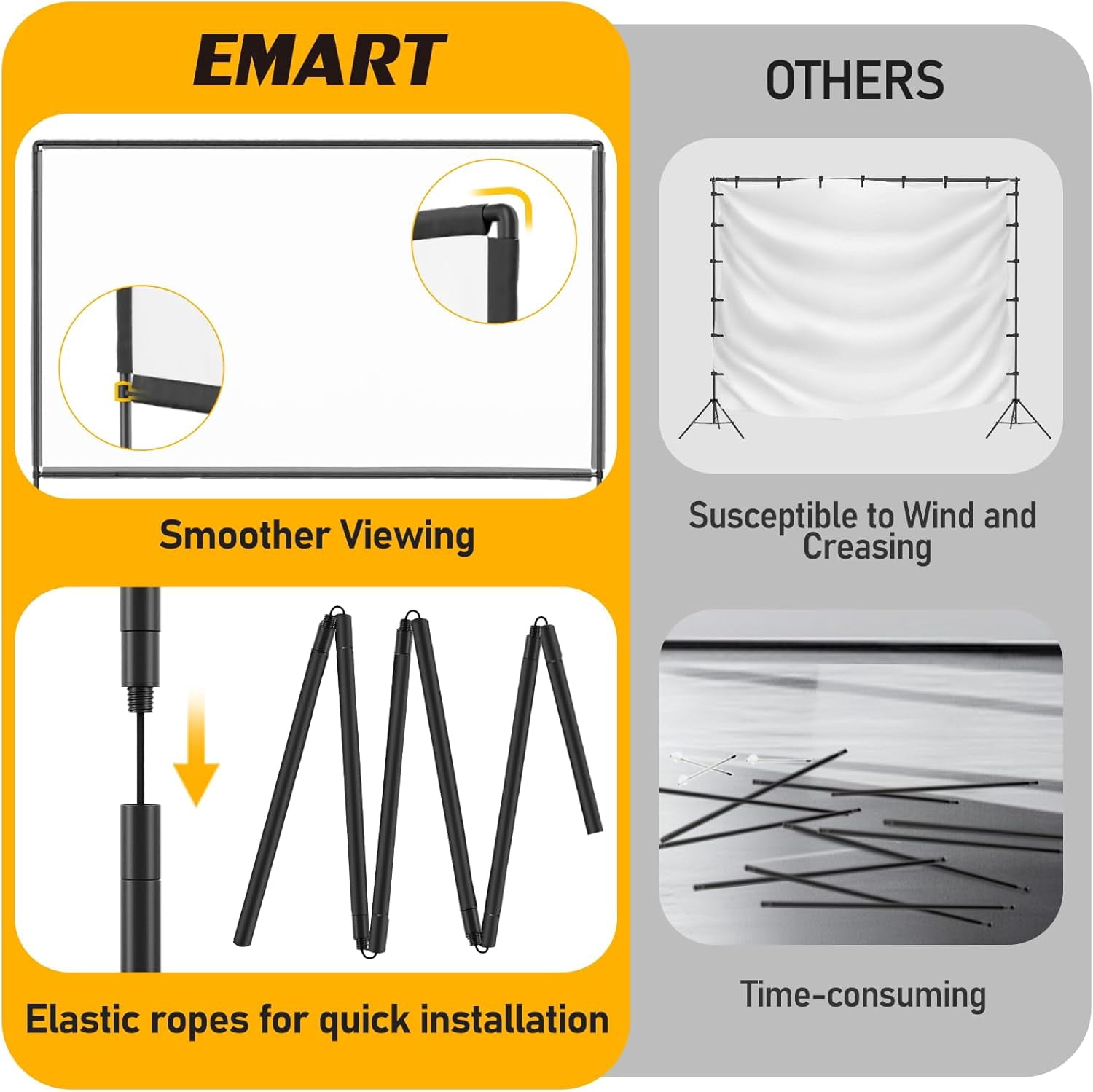 EMART Outdoor Projector Screen with Heavy Flat Base, 120in Portable Movie Screen Stand Indoor 16:9 4K HD for Backyard, Party