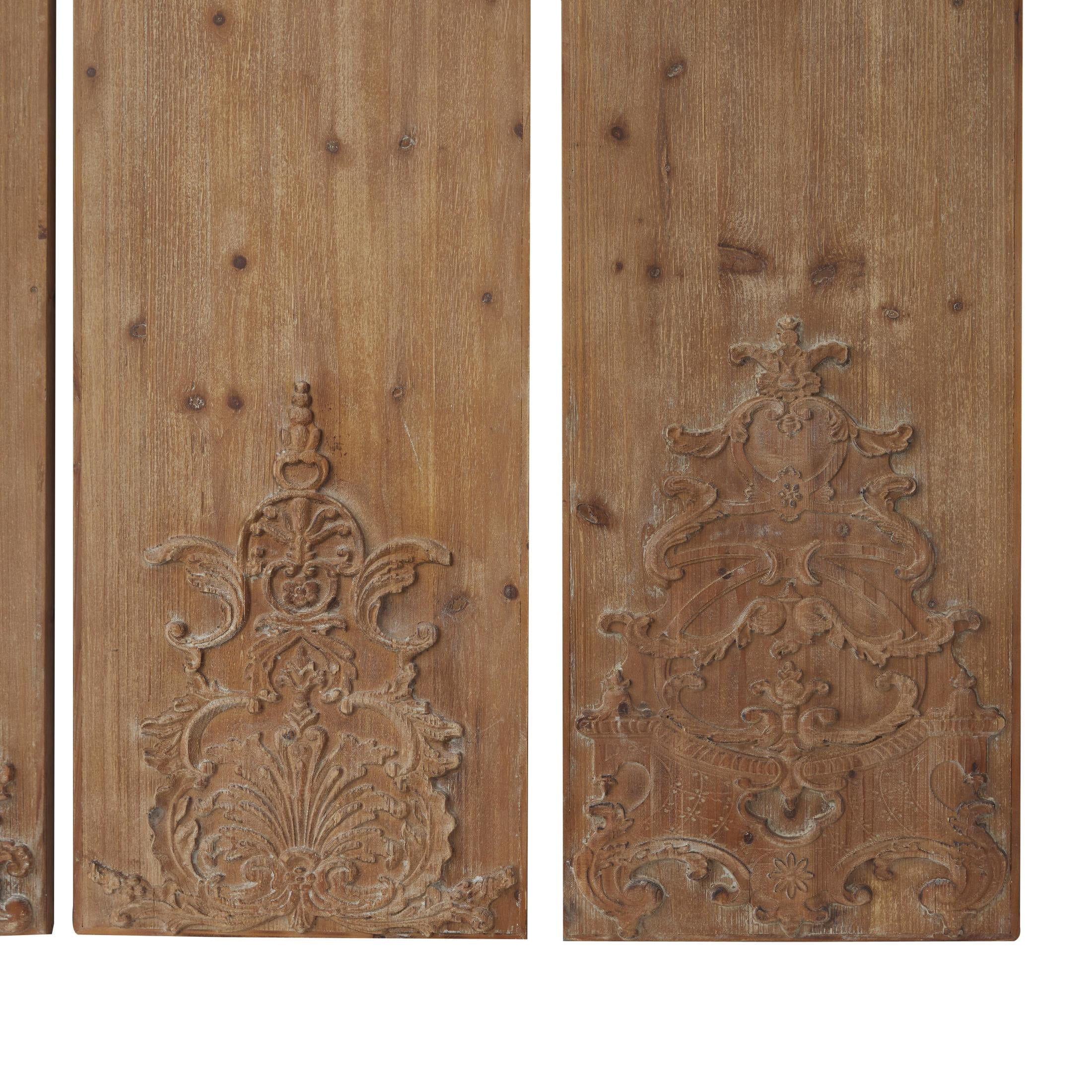 DecMode Brown Wood Carved Antefix Floral Wall Decor (3 Count)