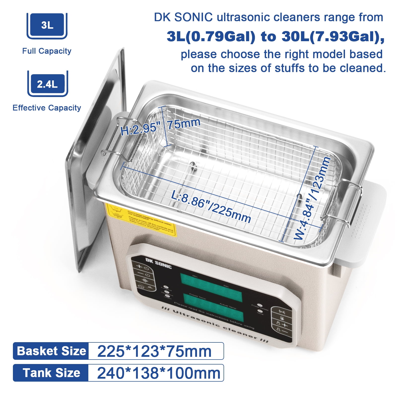DK SONIC Ultrasonic Cleaner,Sonic Cleaner,Touch Control Lab Ultrasonic Cleaner for Cleaning Dental Tool,Bicycle,Gun,Carburetor Parts,Jewelry,Eyeglasses,Denture,Watchband,Coins etc.