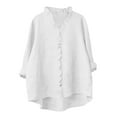 thumbnail image 3 of VKOYWKM Linen Shirts for Women 3/4 Sleeve Roll Up Button Down Shirt Ruffle Collar Loose Fit Fall Summer Tops Dressy Casual Blouses, 3 of 7