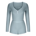 thumbnail image 3 of XuJwPNcy 2 Piece Pajama Sets for Women Ribbed Knit Sleepwear V Neck Long Sleeve Crop Top and Shorts Lounge Set, 3 of 4