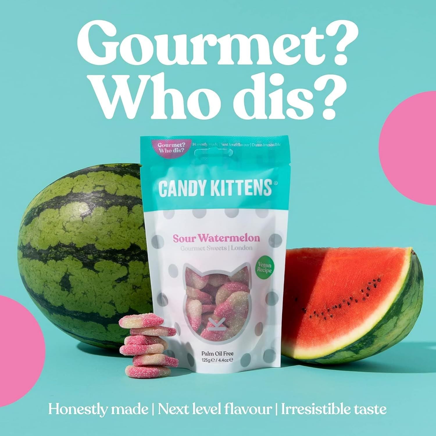 Candy Kittens Sour Watermelon Gourmet Sweets Bag 140g (Pack of 9)