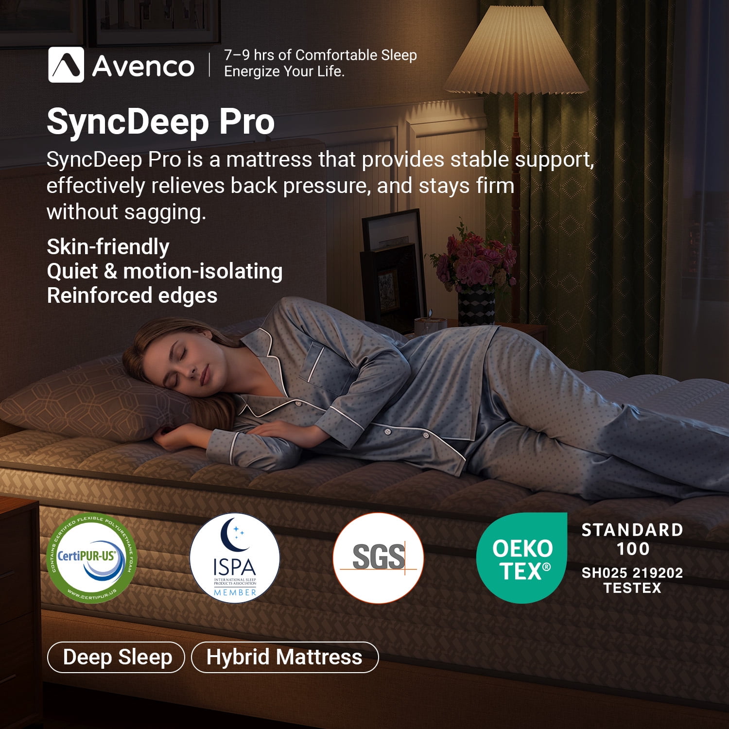 Avenco Luna 12" King Size Medium Hybrid Support Mattress, CertiPUR-US  Motion Isolation Mattress