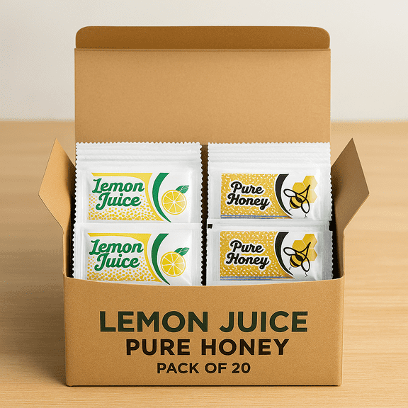 Pure Honey & Lemon Juice Packets – 20 Count Variety (10 Each) – Natural Sweetener & Citrus Flavor for Tea, Coffee, Water, and Travel – Vallary Single Serve Sachets