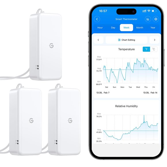 Higrómetro y termómetro GoveeLife H5110 Bluetooth 80 m, paquete de 3
